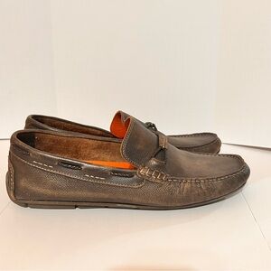 Martin Dingman Distressed Leather Brown Bermuda Braid Driving Loafers Men Sz 13
